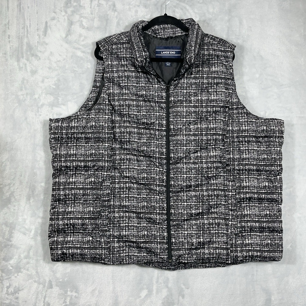 Lands‎ End Womens 3X Black White Down Full-Zip Vest Puffer Pockets Gorpcore Cozy